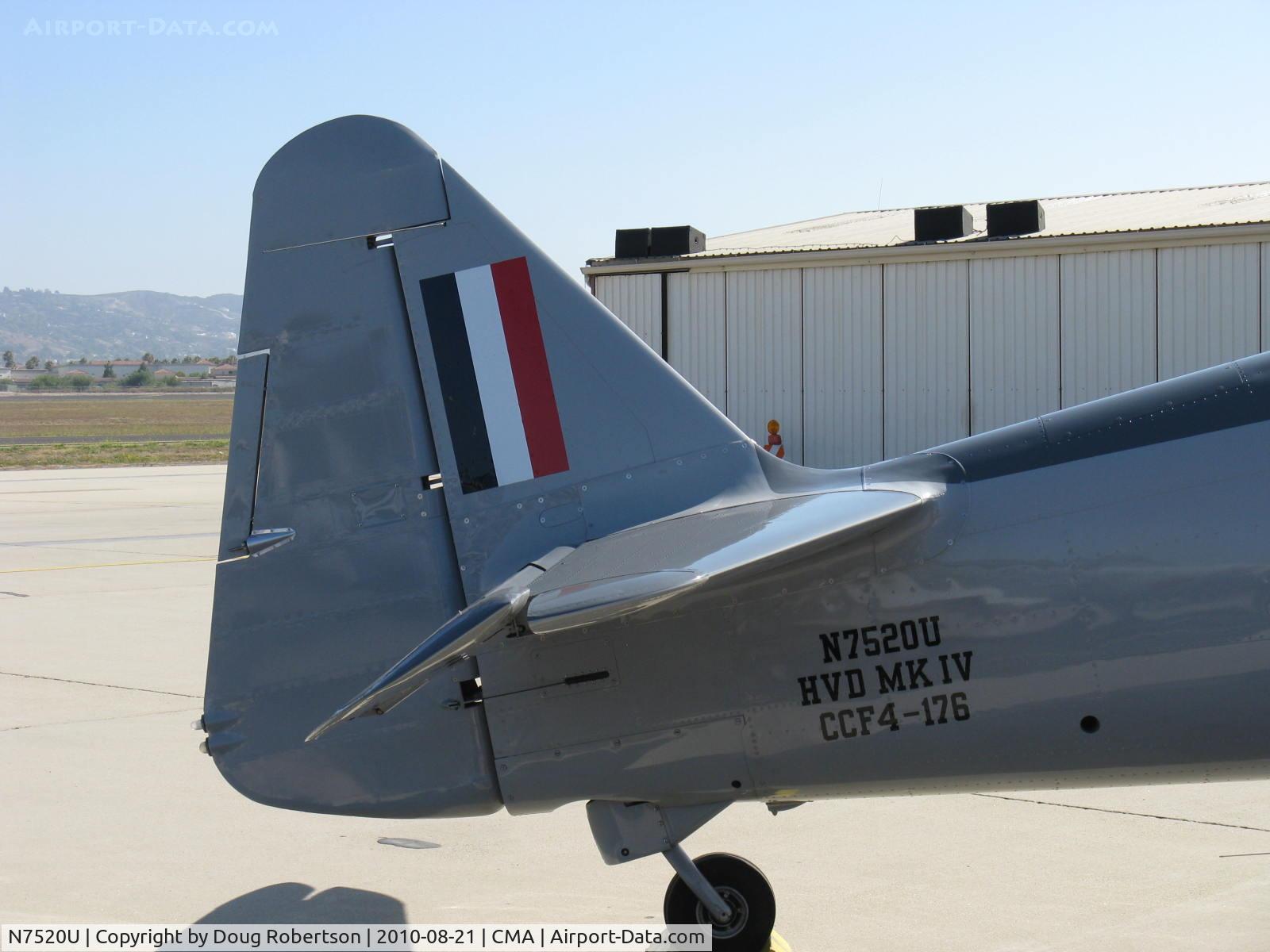 N7520U, 1952 Canadian Car & Foundry Harvard Mk.4 C/N CCF4-176, 1952 Canadian Car & Foundry HARVARD Mk.IV (NA-50 replica), P&W R-1340 Wasp 600 Hp, tail data