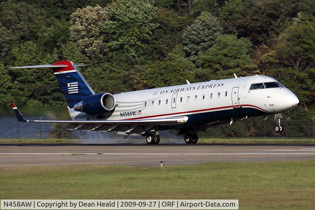N458AW, 2003 Bombardier CRJ-200LR (CL-600-2B19) C/N 7861, US Airways Express (Air Wisconsin) N458AW landing RWY 23.