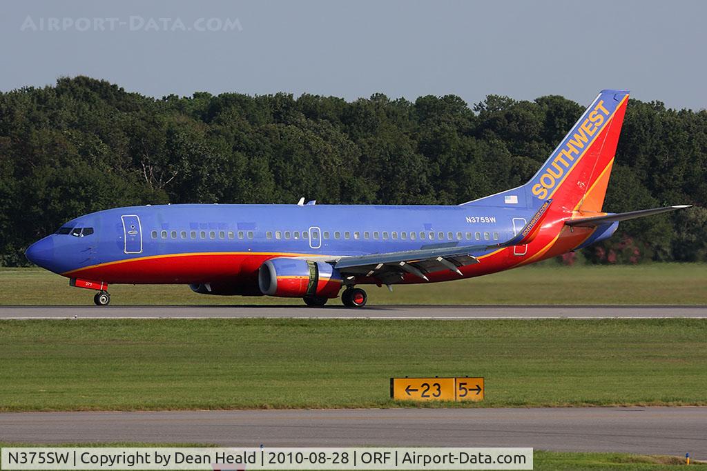 N375SW, 1993 Boeing 737-3H4 C/N 26583, Southwest Airlines N375SW (FLT SWA186) from Orlando Int'l (KMCO) rolling out on RWY 5 after landing.