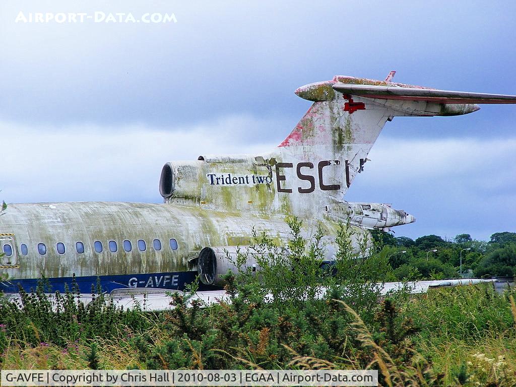 G-AVFE, 1967 Hawker Siddeley HS-121 Trident 2E C/N 2144, on the fire dump at Belfast International Airport
