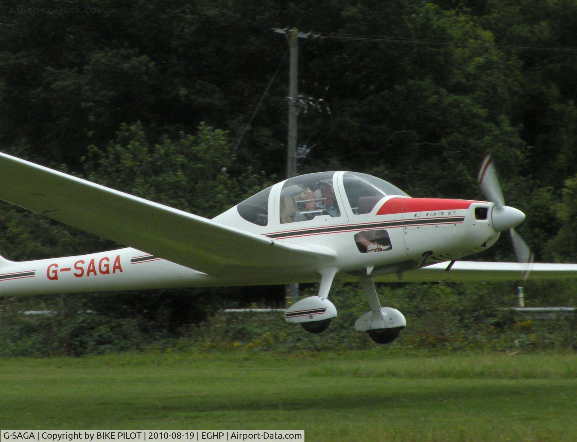 G-SAGA, 1985 Grob G-109B C/N 6364, Resident Grob getting airbourne from rwy 26. Starlight Foundation Day