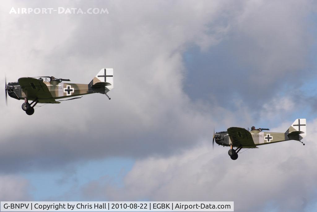 G-BNPV, 1988 Bowers Fly Baby 1A C/N PFA 016-11120, displaying at the Sywell Airshow with G-BUYU