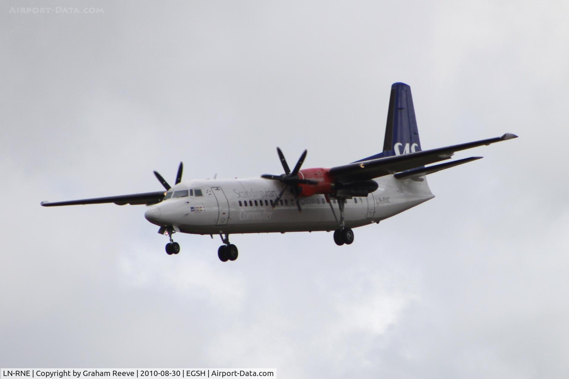 LN-RNE, 1990 Fokker 50 C/N 20179, Landing at Norwich.
