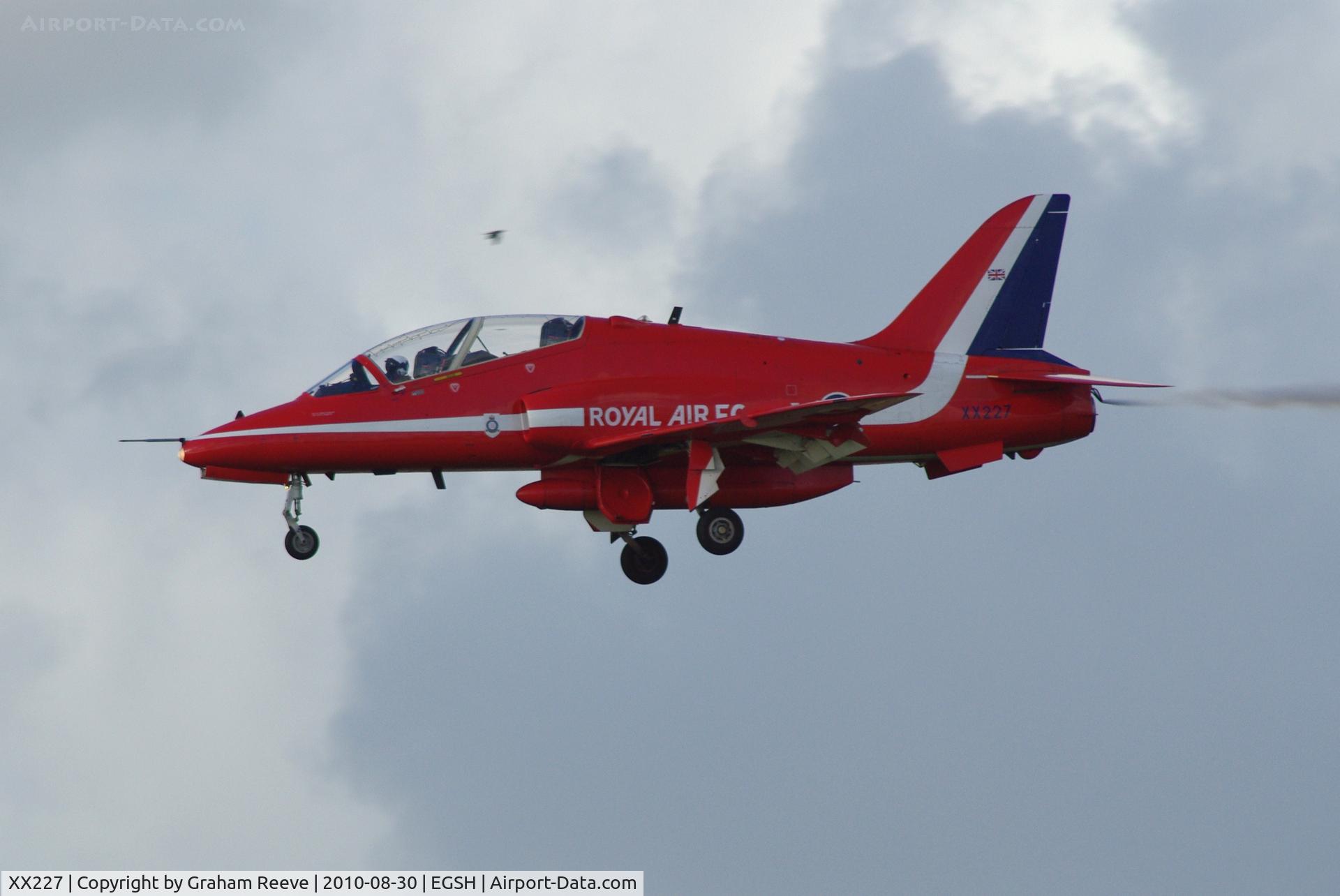 XX227, 1978 Hawker Siddeley Hawk T.1A C/N 063/312063, Red Arrows landing at Norwich.