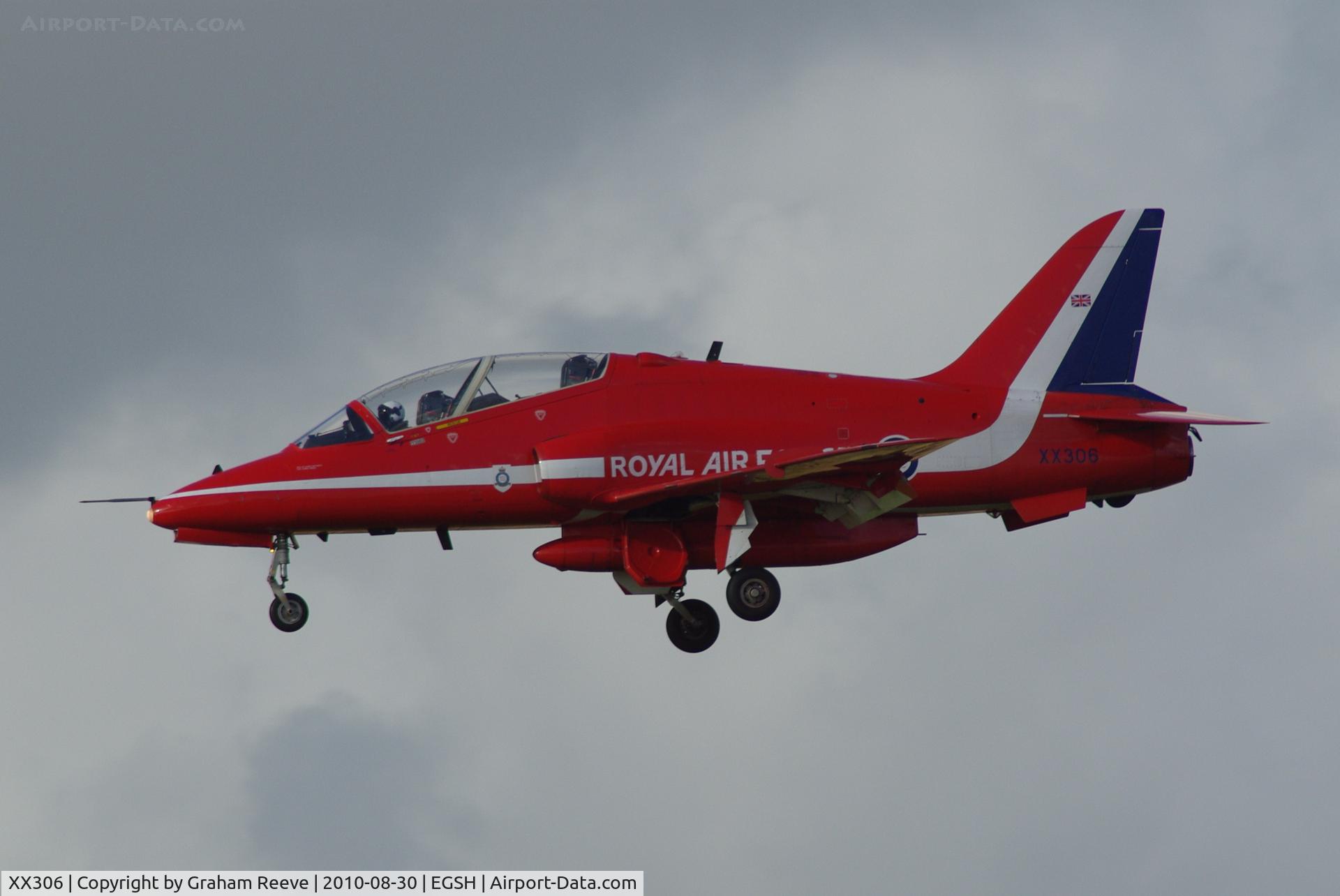XX306, 1980 Hawker Siddeley Hawk T.1A C/N 141/312131, Red arrows landing at Norwich.