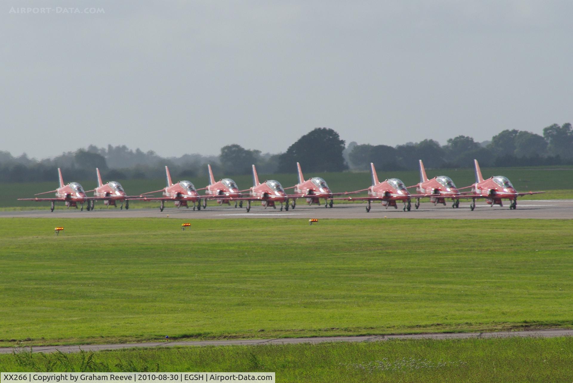 XX266, 1979 Hawker Siddeley Hawk T.1A C/N 102/312102, Red arrows about to depart from Norwich.