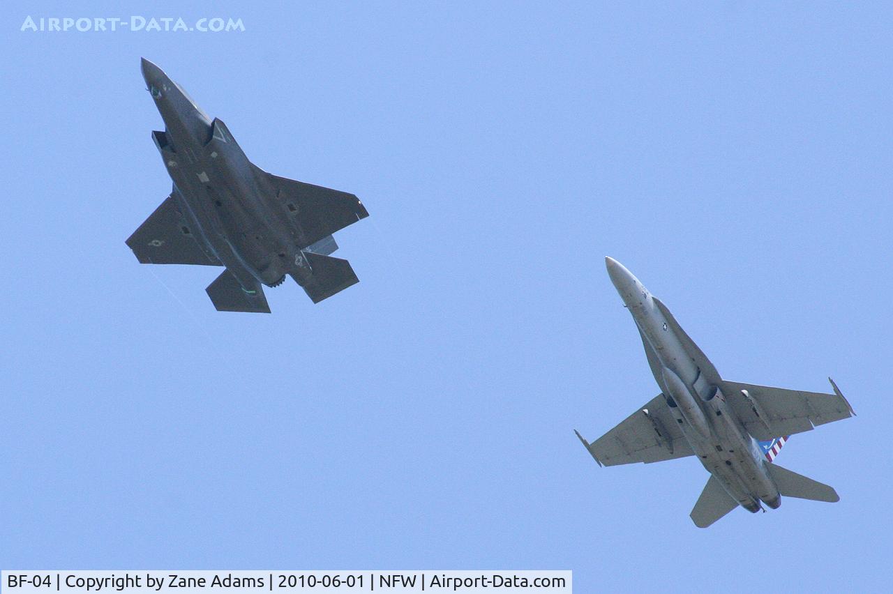 BF-04, 2009 Lockheed Martin F-35B Lightning II C/N BF-04, F-35B (Ship #4) landing at NASJRB Fort Worth with F/A-18 chase