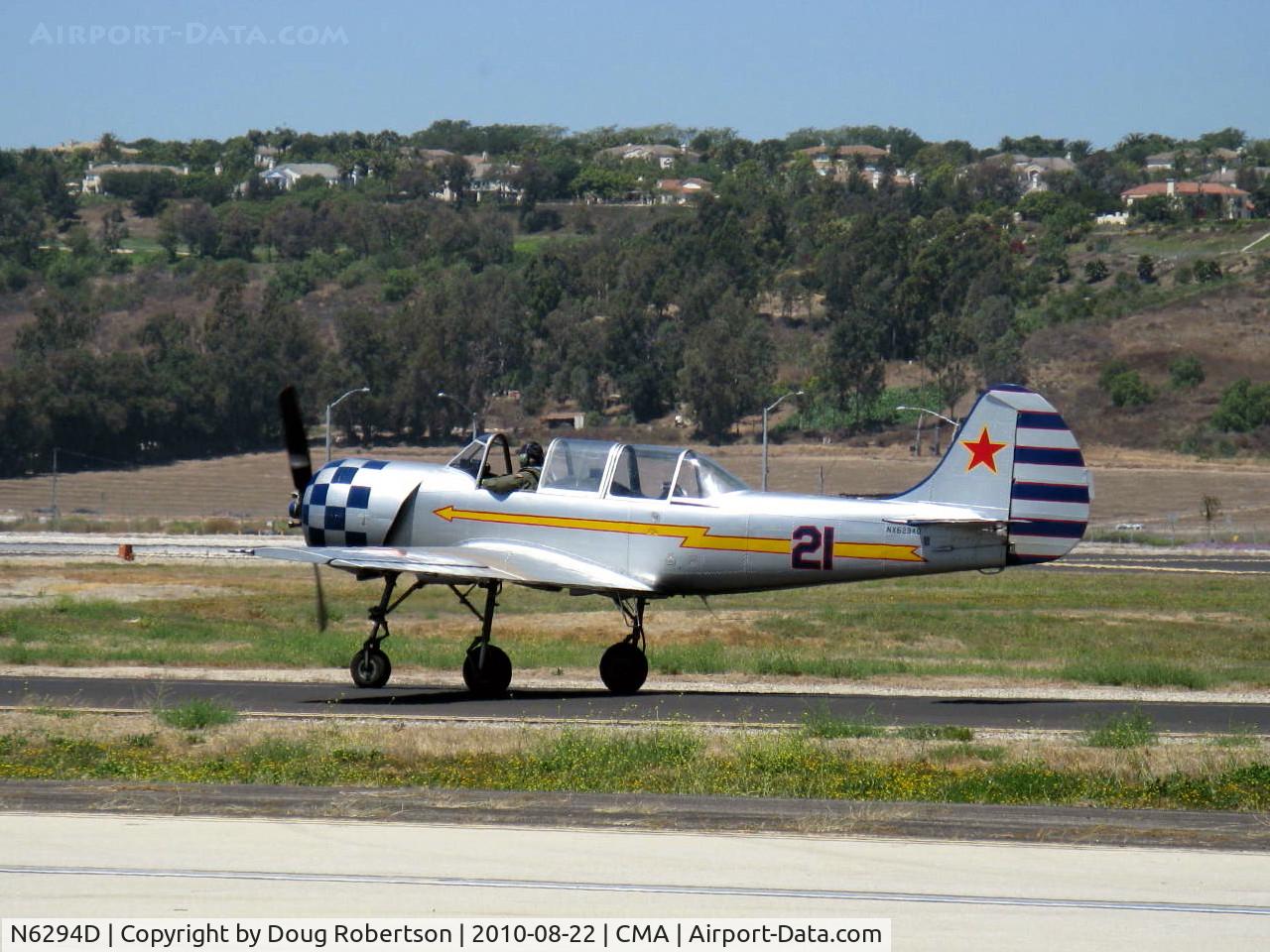 N6294D, 1983 Yakovlev Yak-52 C/N 833611, 1983 Yakovlev YAK 52, Vedeneev (Ivchenko) M-14P 360 Hp, taxi