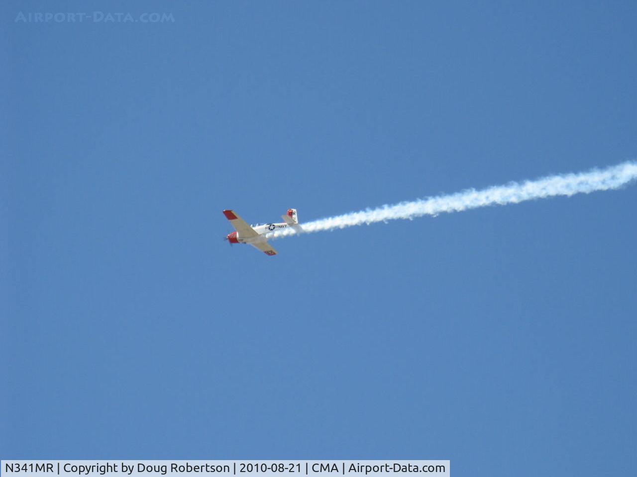 N341MR, 1955 Beech D-45 (T-34B) Mentor C/N BG-65, Beech D-45 as T-34B MENTOR, Continental IO-550-B 300 Hp upgrade, flyover with smoke