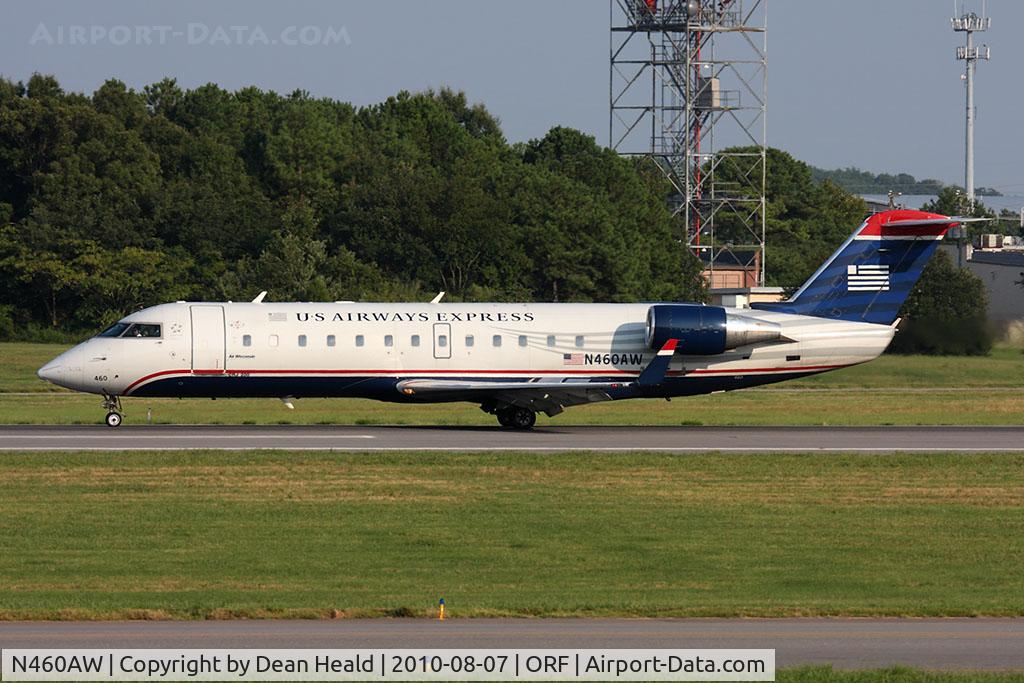 N460AW, 2003 Canadair CRJ-200LR (CL-600-2B19) C/N 7867, US Airways Express (Air Wisconsin) N460AW rolling out on RWY 5 after arrival from Reagan National (KDCA) as Flight AWI3961.
