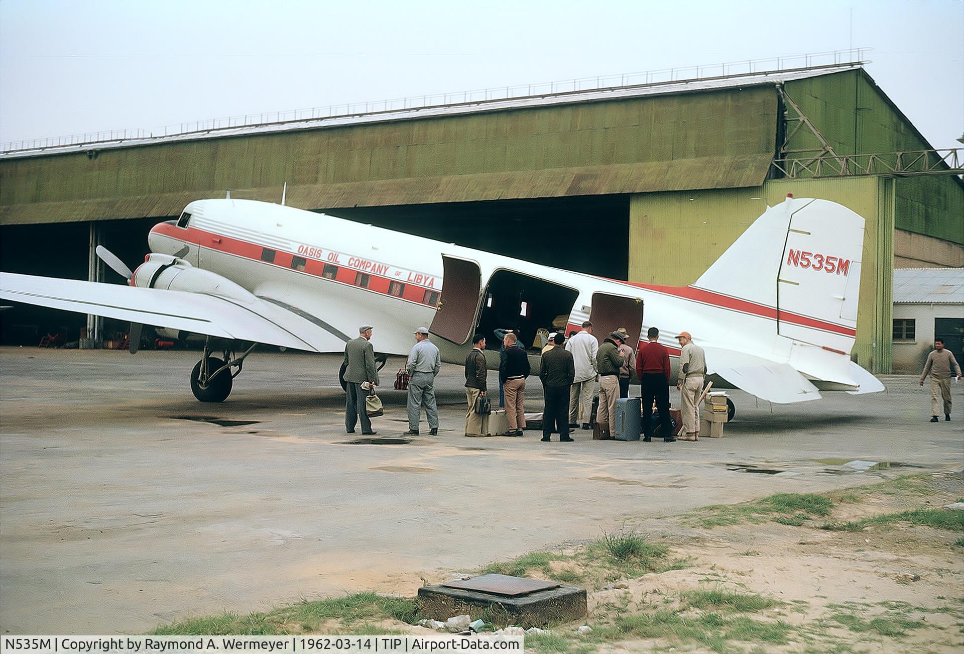 N535M, 1944 Douglas DC3C-S1C3G (C-47A) C/N 20558, Photo taken in Tripoli Libya when the plane was still in serve.  Plane was owned and operated by Oasis Oil Co.  Oasis operated on behalf of Conoco (then Continental Oil Co.).  It's sad to see what happened to that old plane.