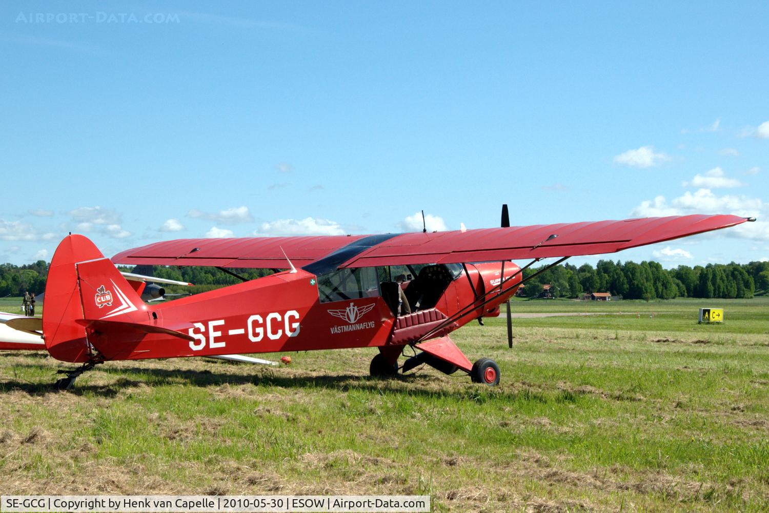 SE-GCG, 1966 Piper PA-18-150 Cub Super Cub C/N 18-8441, Piper Cub in a bright red colour scheme at Västerås Hässlö airport, Sweden.