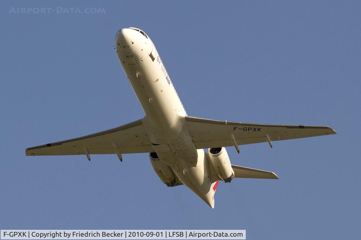 F-GPXK, 1991 Fokker 100 (F-28-0100) C/N 11329, departure from Basel