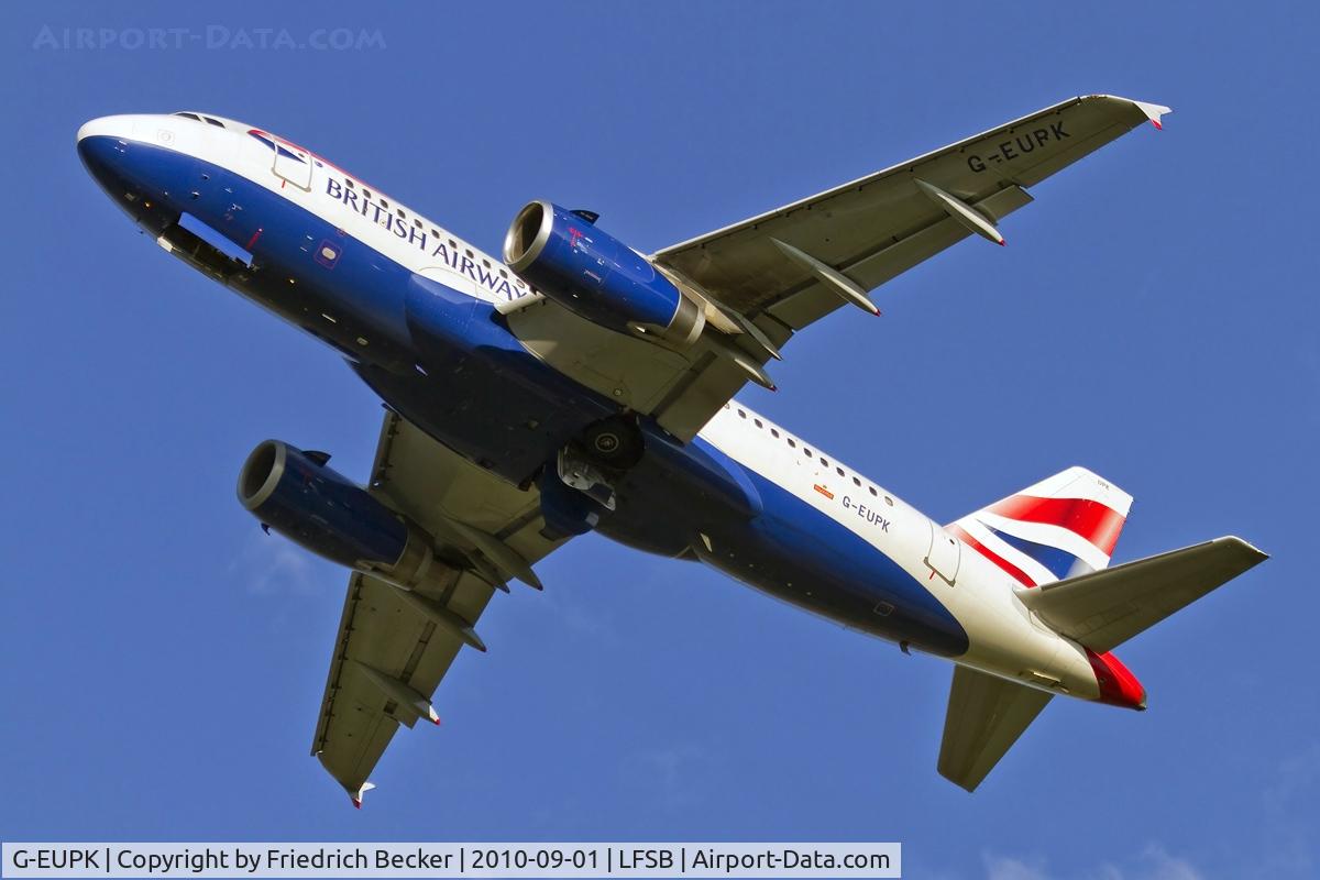 G-EUPK, 2000 Airbus A319-131 C/N 1236, departure from Basel