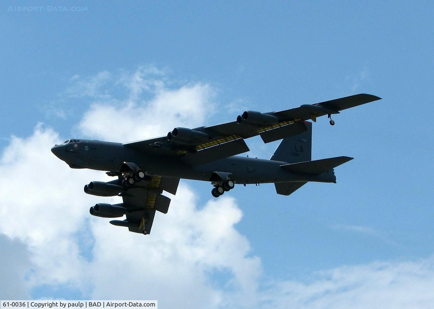61-0036, 1961 Boeing B-52H Stratofortress C/N 464463, Landing at Barksdale Air Force Base.