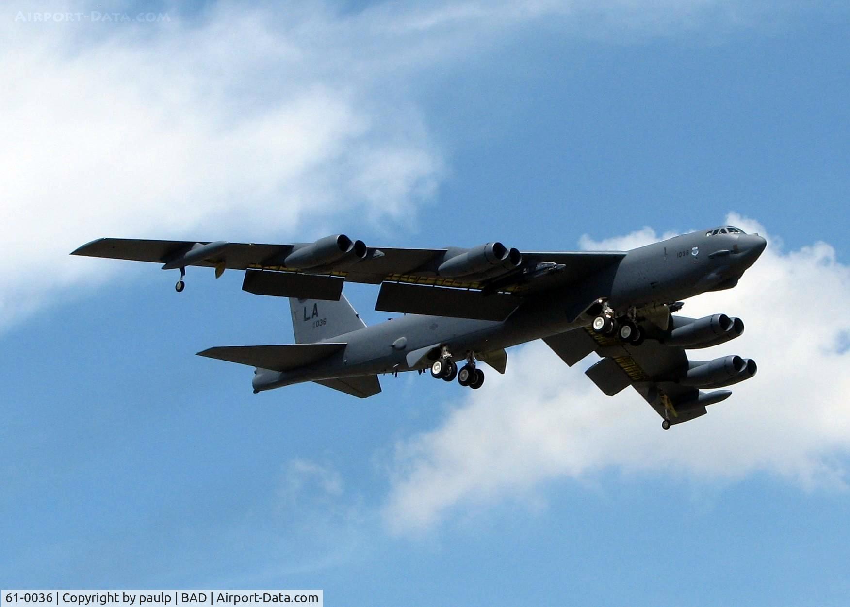 61-0036, 1961 Boeing B-52H Stratofortress C/N 464463, Landing at Barksdale Air Force Base.