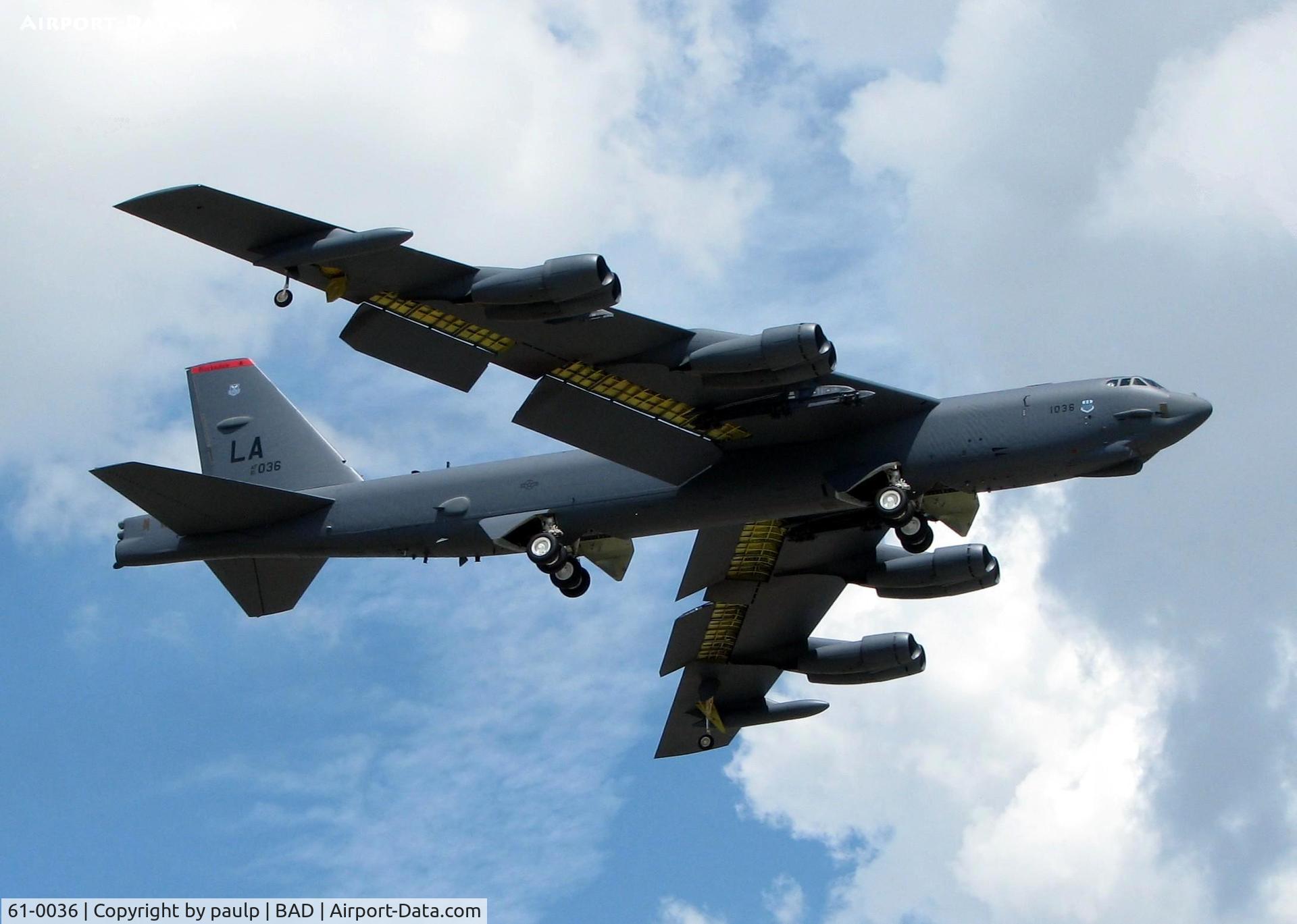 61-0036, 1961 Boeing B-52H Stratofortress C/N 464463, Landing at Barksdale Air Force Base.