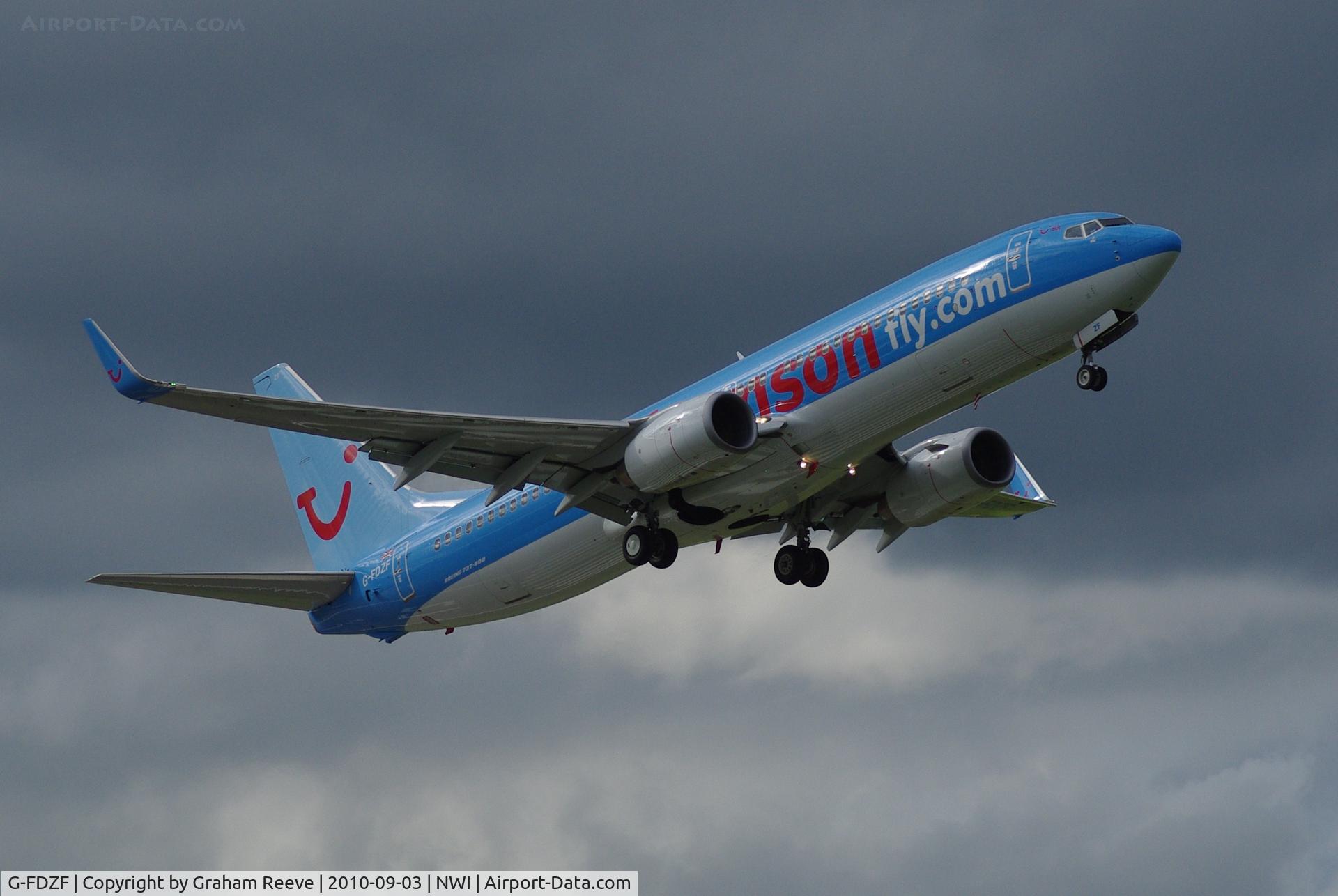 G-FDZF, 2008 Boeing 737-8K5 C/N 35138, Departing from Norwich.
