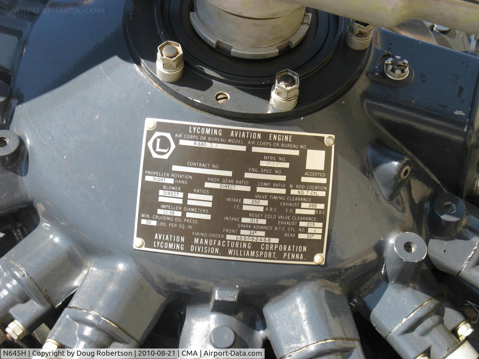 N645H, 1929 Curtiss-Wright Travel Air E-4000 C/N 1220, 1929 Curtiss-Wright TRAVEL AIR E-4000, Lycoming R-680 upgrade, engine data plate