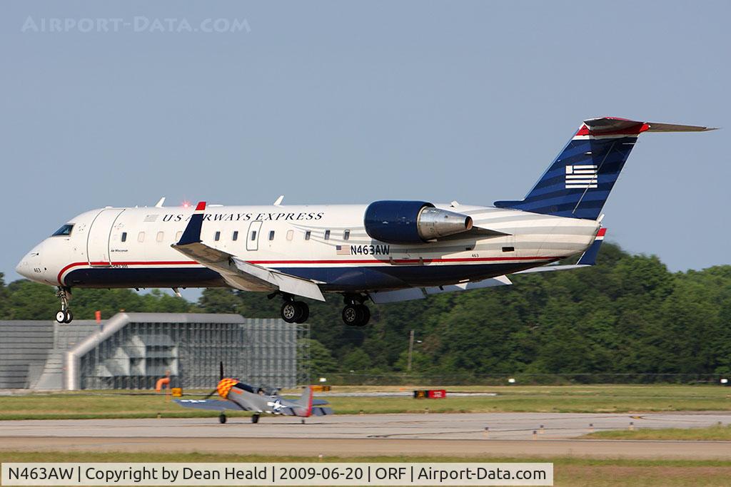 N463AW, 2003 Bombardier CRJ-200LR (CL-600-2B19) C/N 7878, US Airways Express (Air Wisconsin) N463AW landing RWY 5.