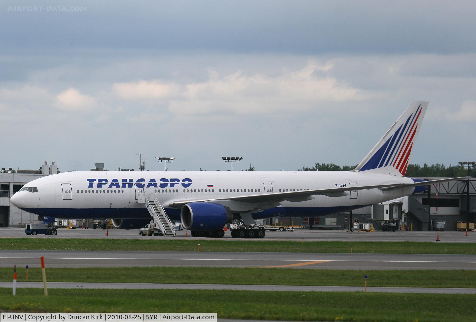 EI-UNV, 1999 Boeing 777-222/ER C/N 28714, B.777-200 of Trans Aero seen at Syracuse of all places!