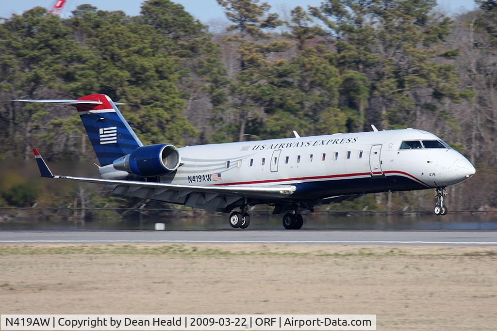 N419AW, 2002 Bombardier CRJ-200LR (CL-600-2B19) C/N 7633, US Airways Express (Air Wisconsin) N419AW landing RWY 23.