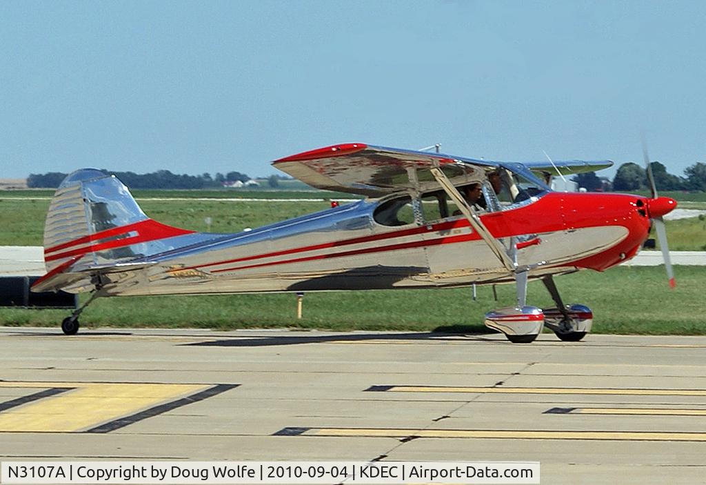 N3107A, 1953 Cessna 170B C/N 25751, Classic 1953 Cessna 170B arrives in Decatur, Illinois.