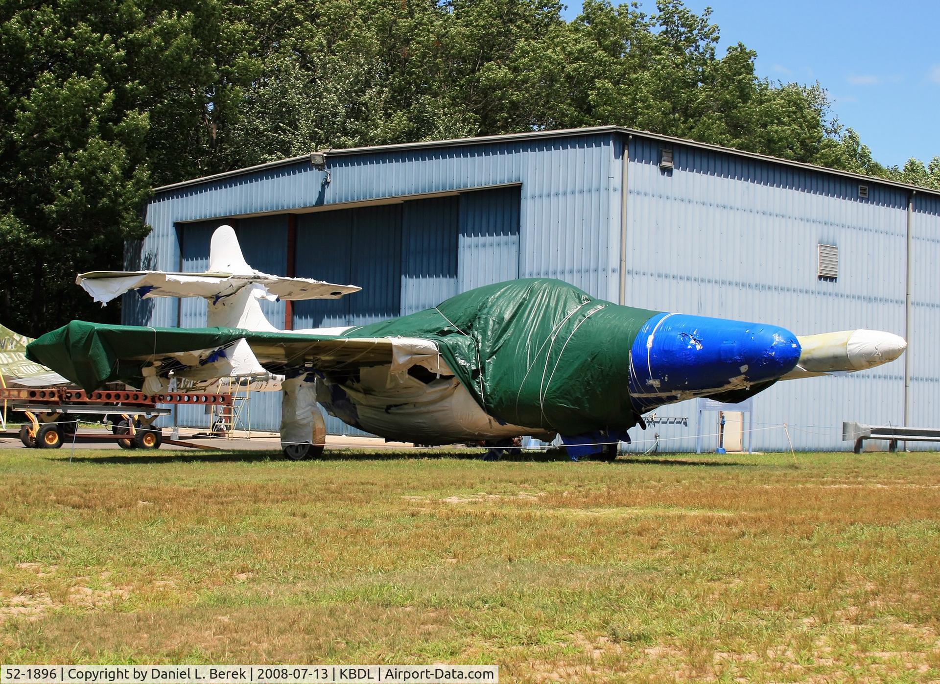 52-1896, 1953 Northrop F-89J Scorpion C/N 4473, This F-89 is under restoration at the New England Air Museum.  Although the basic airframe is that of 52-1896, it is being rebuilt with parts of other airframes.