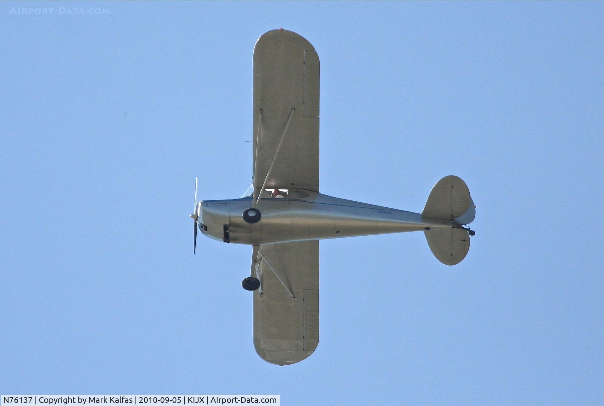 N76137, 1946 Cessna 120 C/N 10534, Cessna 120, N76137 circling over Illinois College's Green Athletic Field in Jacksonville,Illinois during a contest between IC and Millikin.