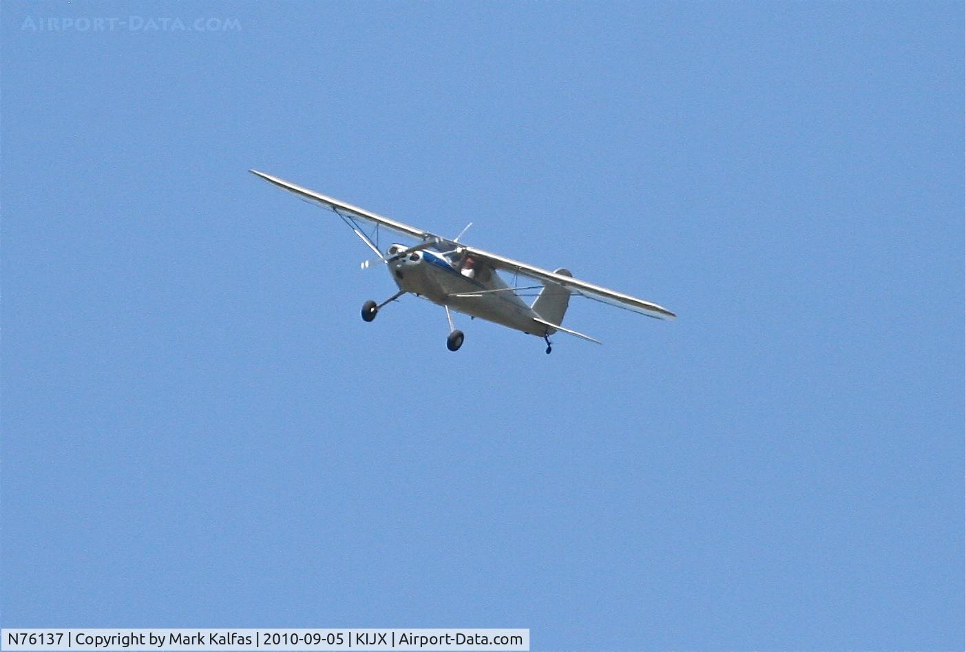 N76137, 1946 Cessna 120 C/N 10534, Cessna 120, N76137 circling over Illinois College's Green Athletic Field in Jacksonville,Illinois during a contest between IC and Millikin.