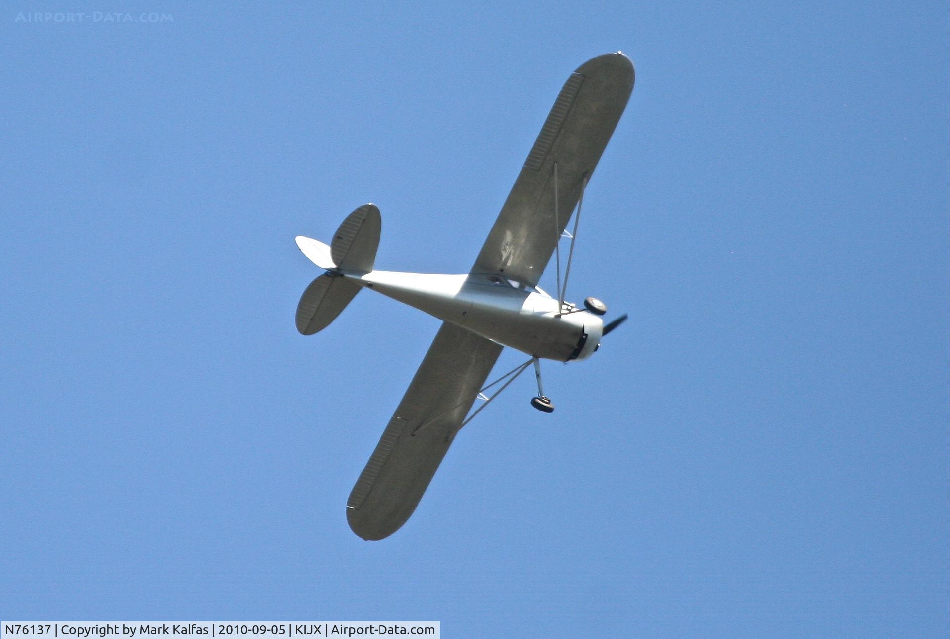 N76137, 1946 Cessna 120 C/N 10534, Cessna 120, N76137 circling over Illinois College's Green Athletic Field in Jacksonville,Illinois during a contest between IC and Millikin.