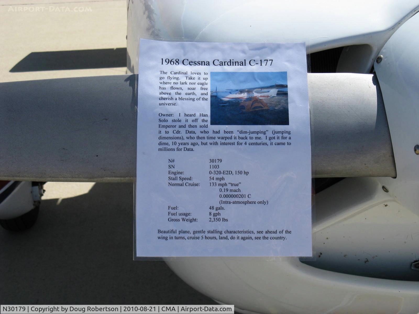 N30179, 1968 Cessna 177 Cardinal C/N 177-01103, 1968 Cessna 177 CARDINAL, Lycoming O-320-E2D 150 Hp, data