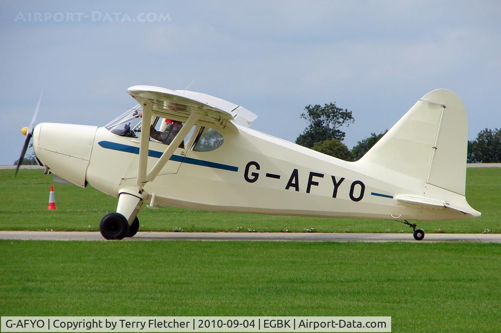 G-AFYO, 1939 Stinson HW-75 C/N 7039, 1939 Stinson Aircraft Corporation STINSON HW-75, c/n: 7039 departing from the 2010 LAA National Rally