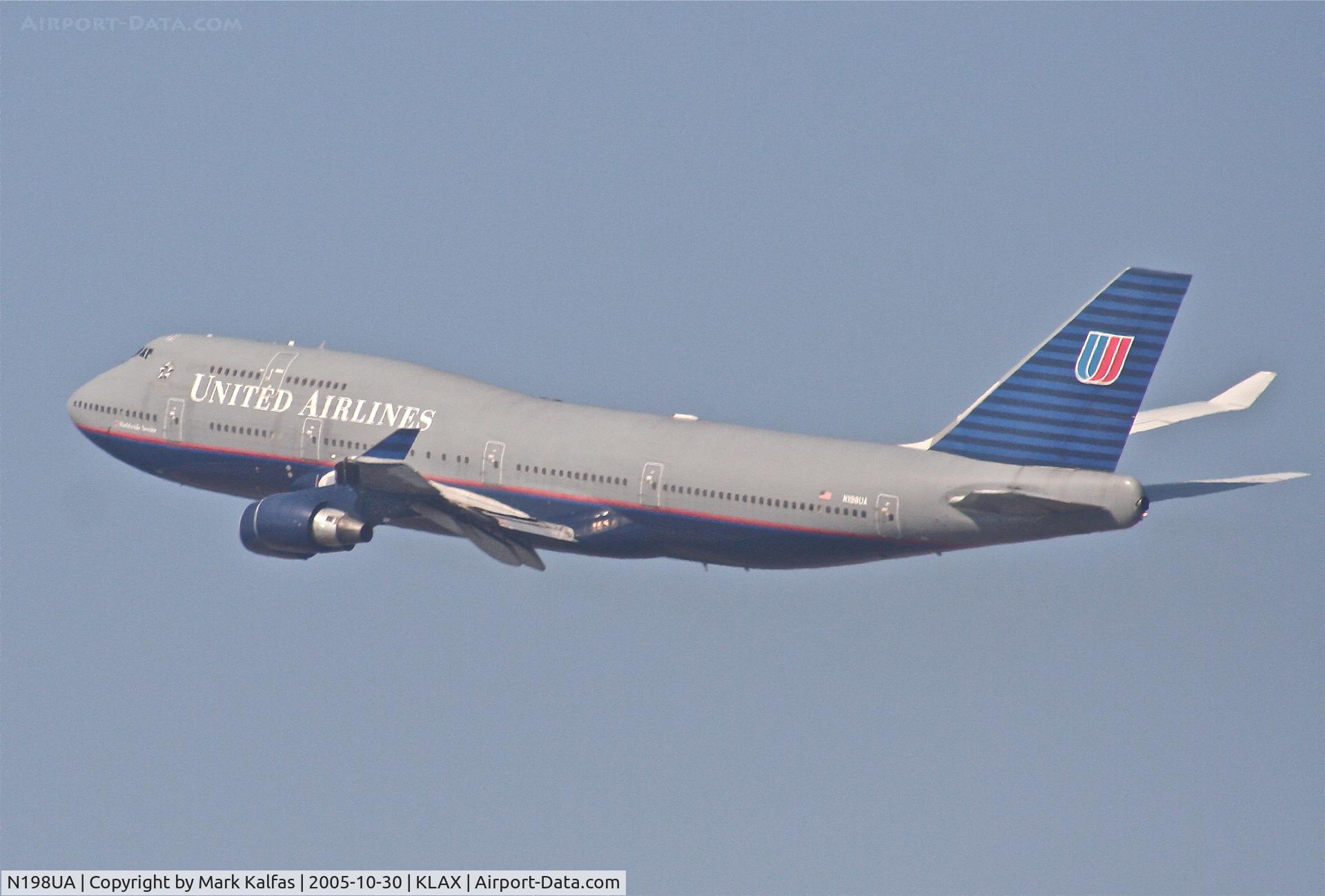N198UA, 1997 Boeing 747-422 C/N 28716, United Airlines Boeing 747-422, N198UA departing 25R KLAX.