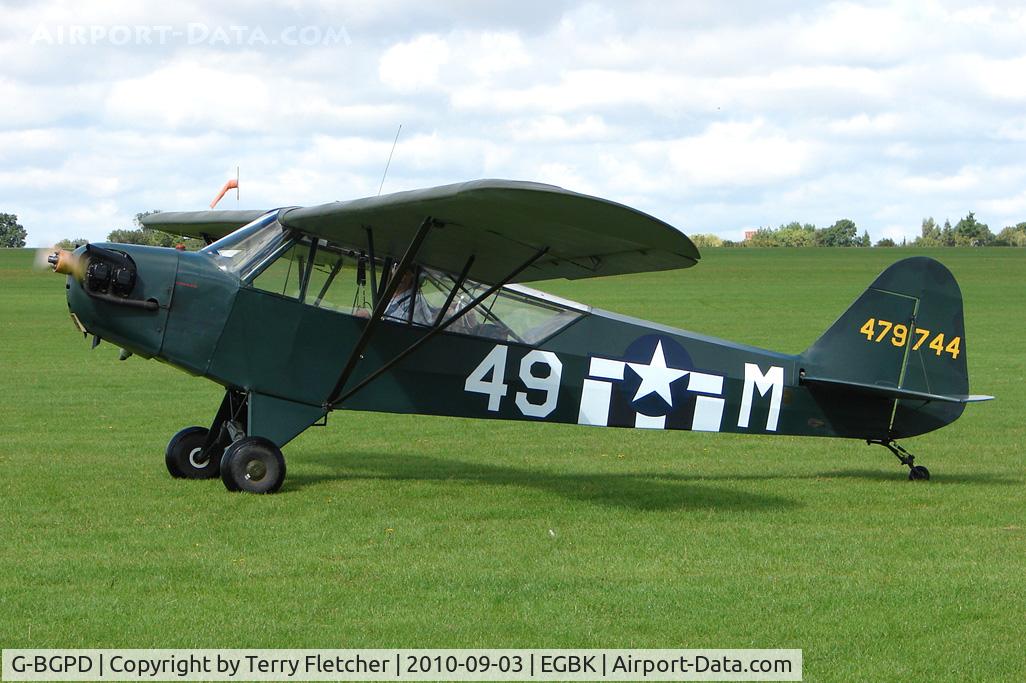 G-BGPD, 1943 Piper L-4A Grasshopper C/N 10478, 1943 Piper PIPER J3C-65, c/n: 10478 wears USAF Serial 479744 at 2010 LAA National Rally at Sywell