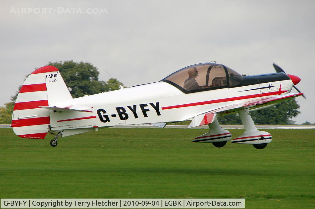 G-BYFY, 1992 Mudry CAP-10B C/N 263, 1992 Avions Mudry And Cie CAP 10B, c/n: 263 arriving at 2010 LAA National Rally at Sywell