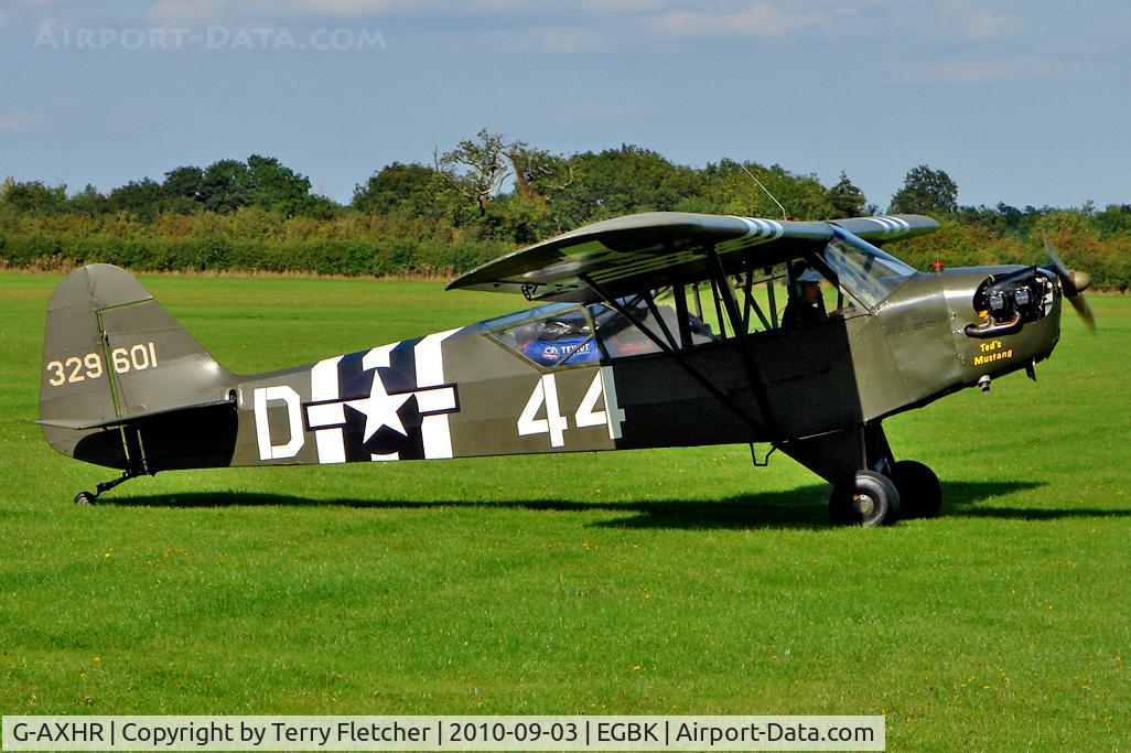 G-AXHR, 1943 Piper L-4H Grasshopper (J3C-65D) C/N 10892, 1943 Piper PIPER J3C-65, c/n: 10892 wears Serial 329601 at 2010 LAA National Rally at Sywell