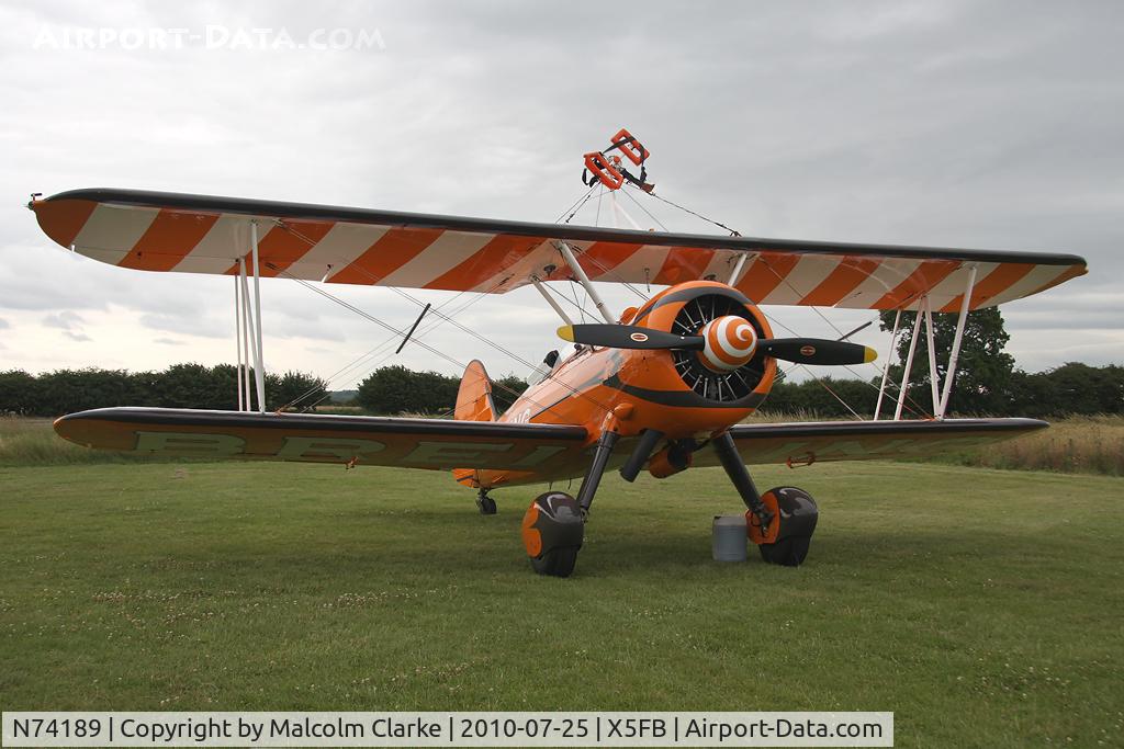 N74189, 1941 Boeing PT-17/R985 Kaydet (A75N1) C/N 75-717, Boeing PT-17 Kaydet at Fishburn Airfield, UK in July 2010.