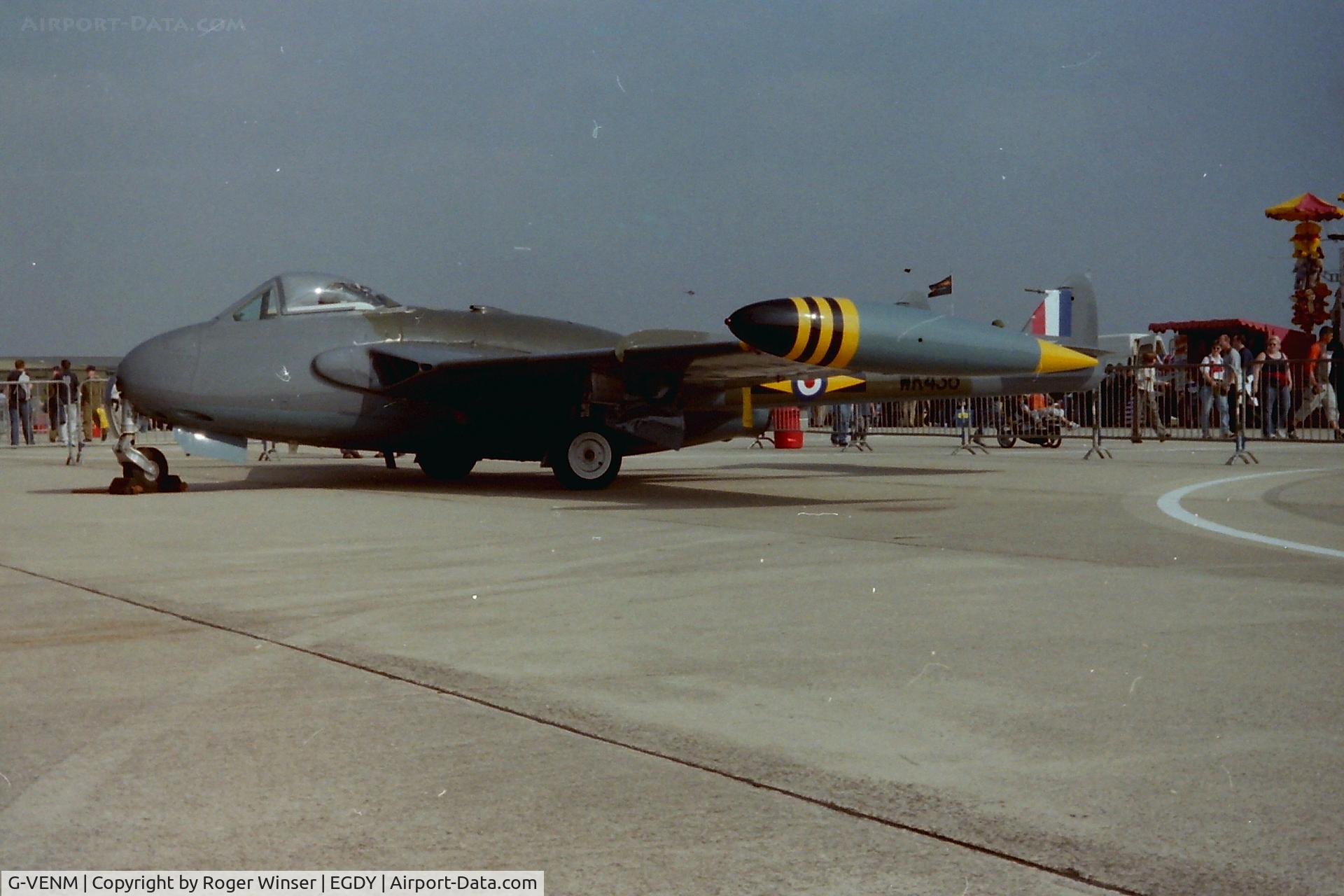 G-VENM, 1955 De Havilland DH-112 Venom FB.50 C/N 824, Formerly J-1614 in the Swiss Flugwaffe. Camouflaged and marked to represent WK436 of 11 Squadron RAF. At RNAS Yeovilton Air Day, date to be confirmed.