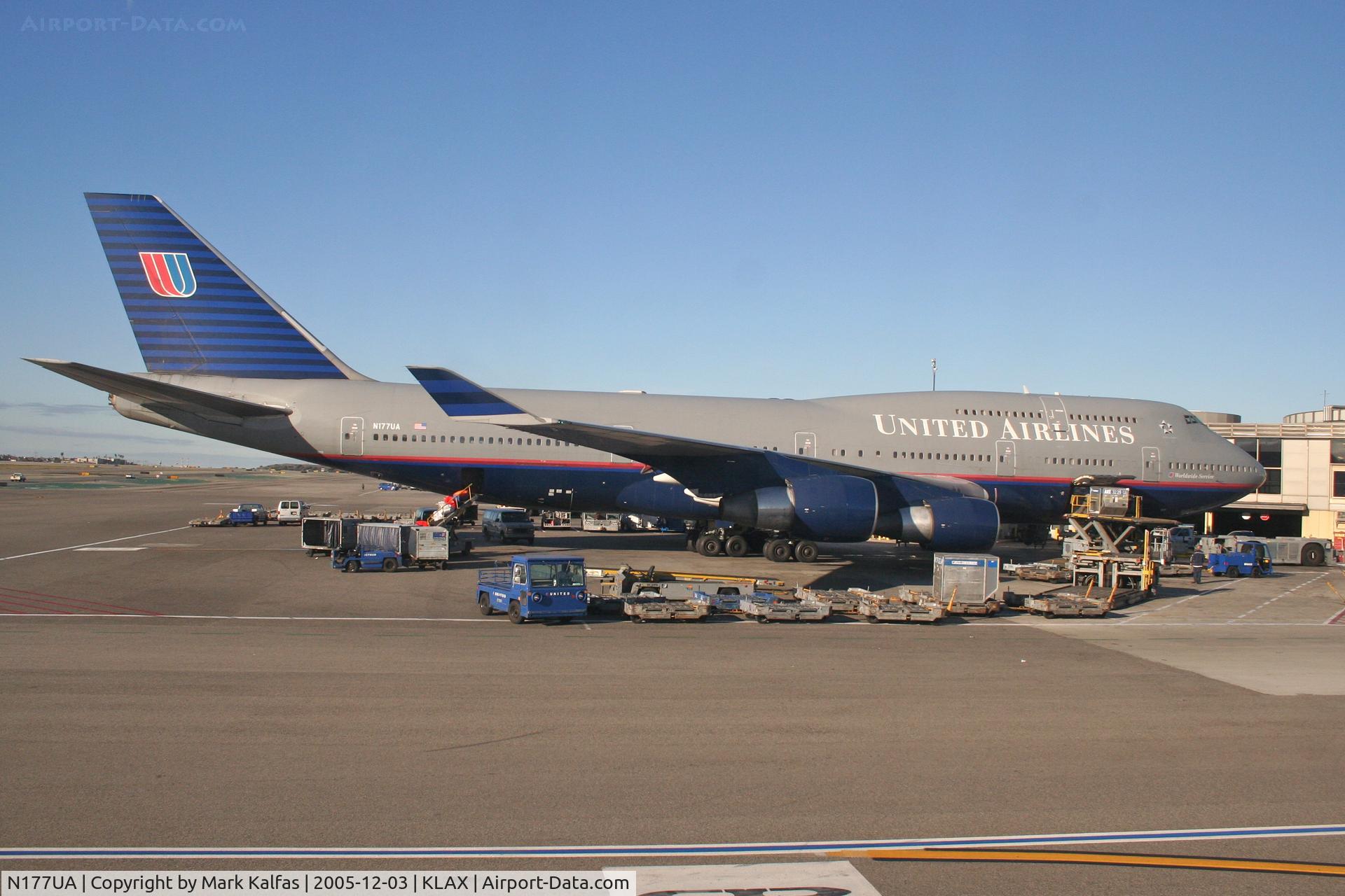 N177UA, 1990 Boeing 747-422 C/N 24384, United Airlines Boeing 747-422, N177UA at gate 76 KLAX.