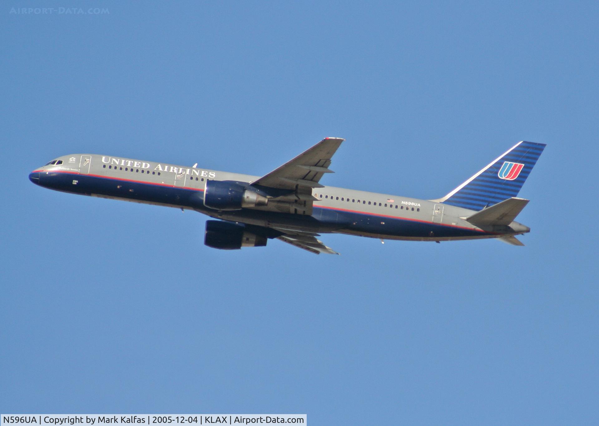 N596UA, 1998 Boeing 757-222 C/N 28749, United Airlines Boeing 757-222, N596UA 25R departure KLAX.