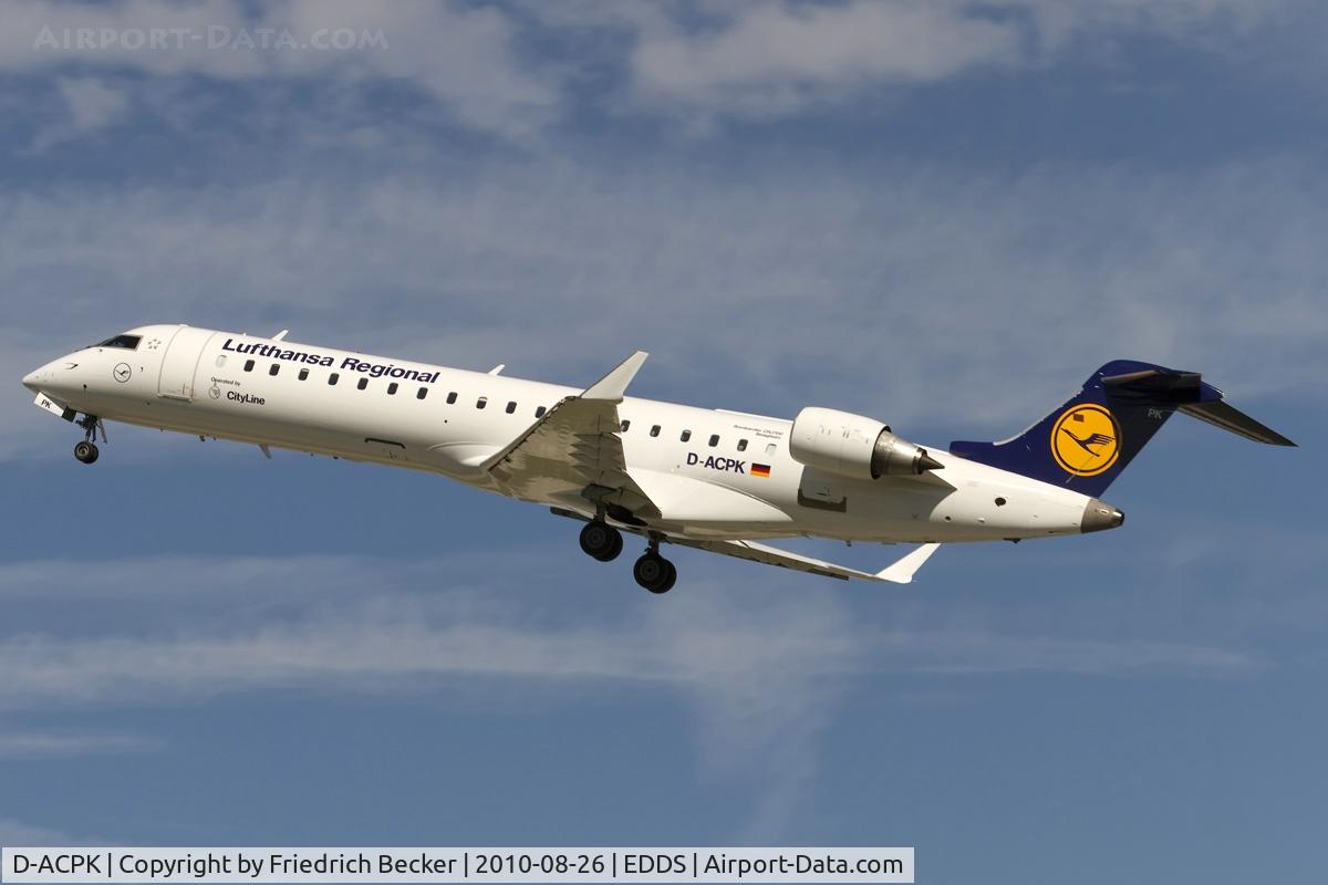 D-ACPK, 2002 Canadair CRJ-701ER (CL-600-2C10) Regional Jet C/N 10063, departure from Stuttgart