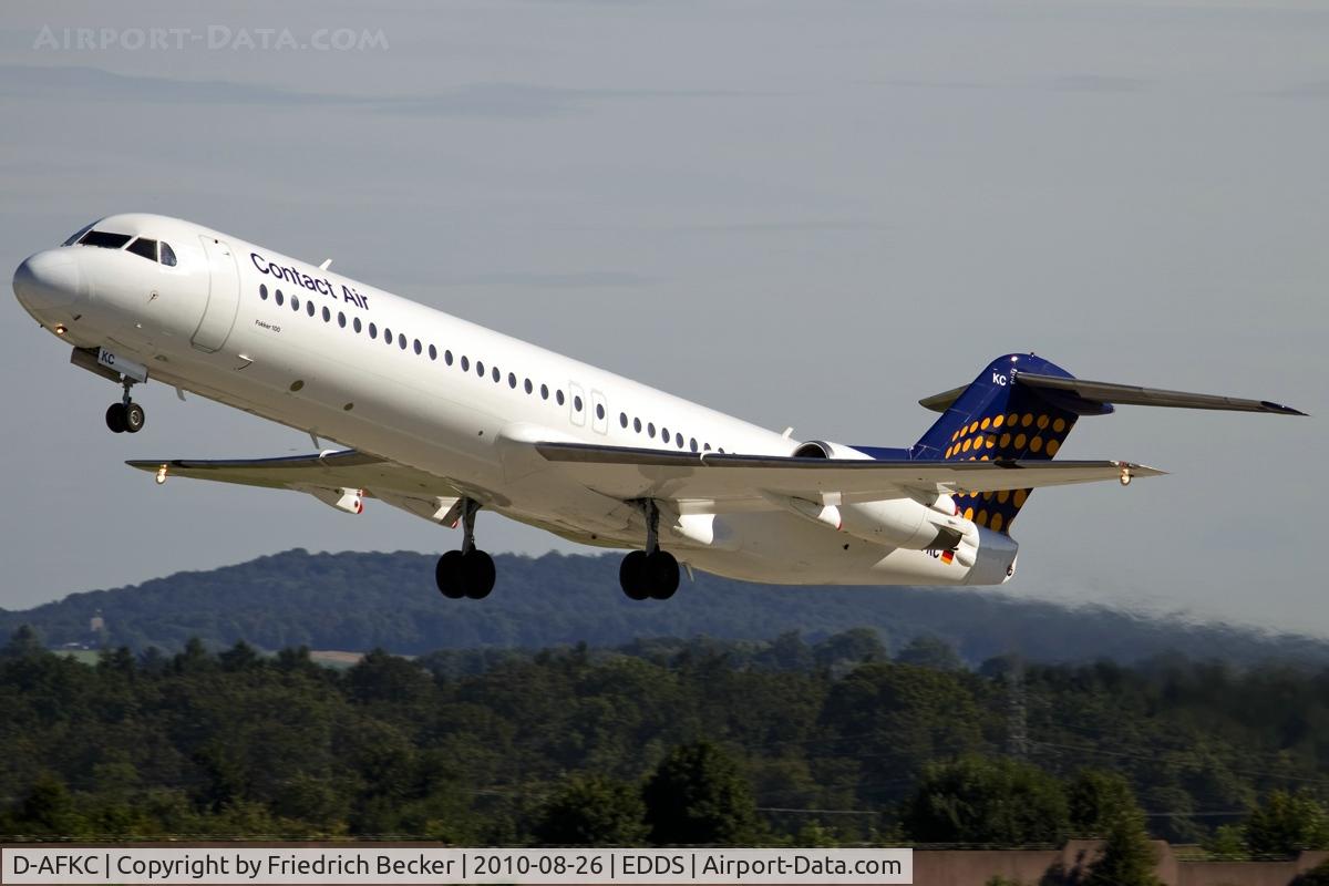 D-AFKC, 1996 Fokker 100 (F-28-0100) C/N 11496, departure from Stuttgart