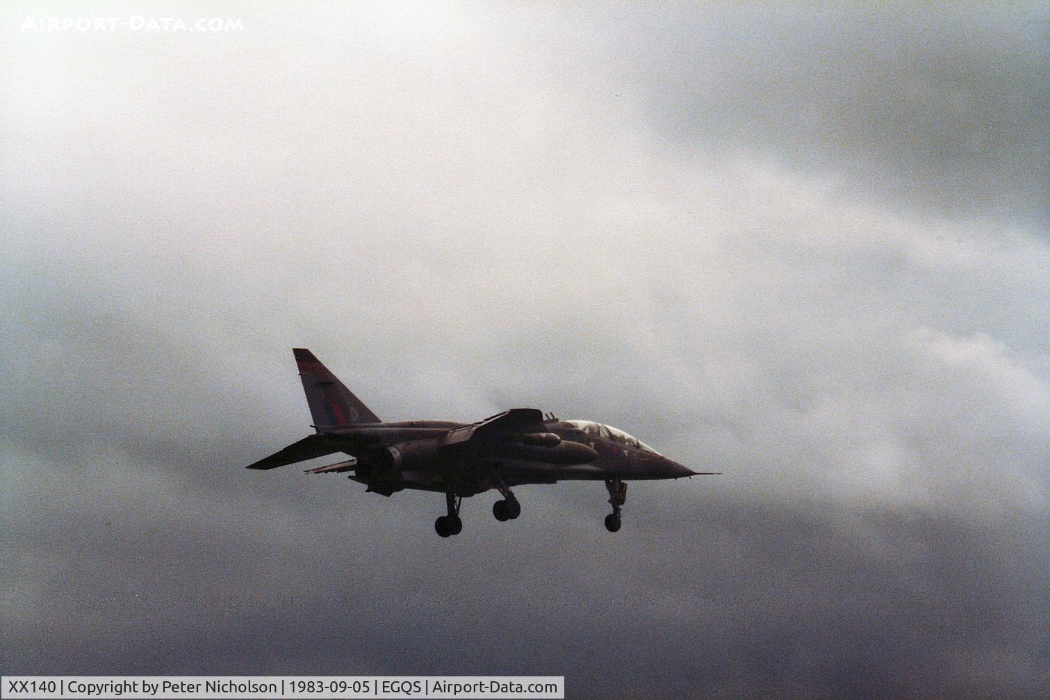 XX140, 1973 Sepecat Jaguar T.2 C/N B.5, Jaguar T.2 of 226 Operational Conversion Unit on final approach to RAF Lossiemouth in September 1983.