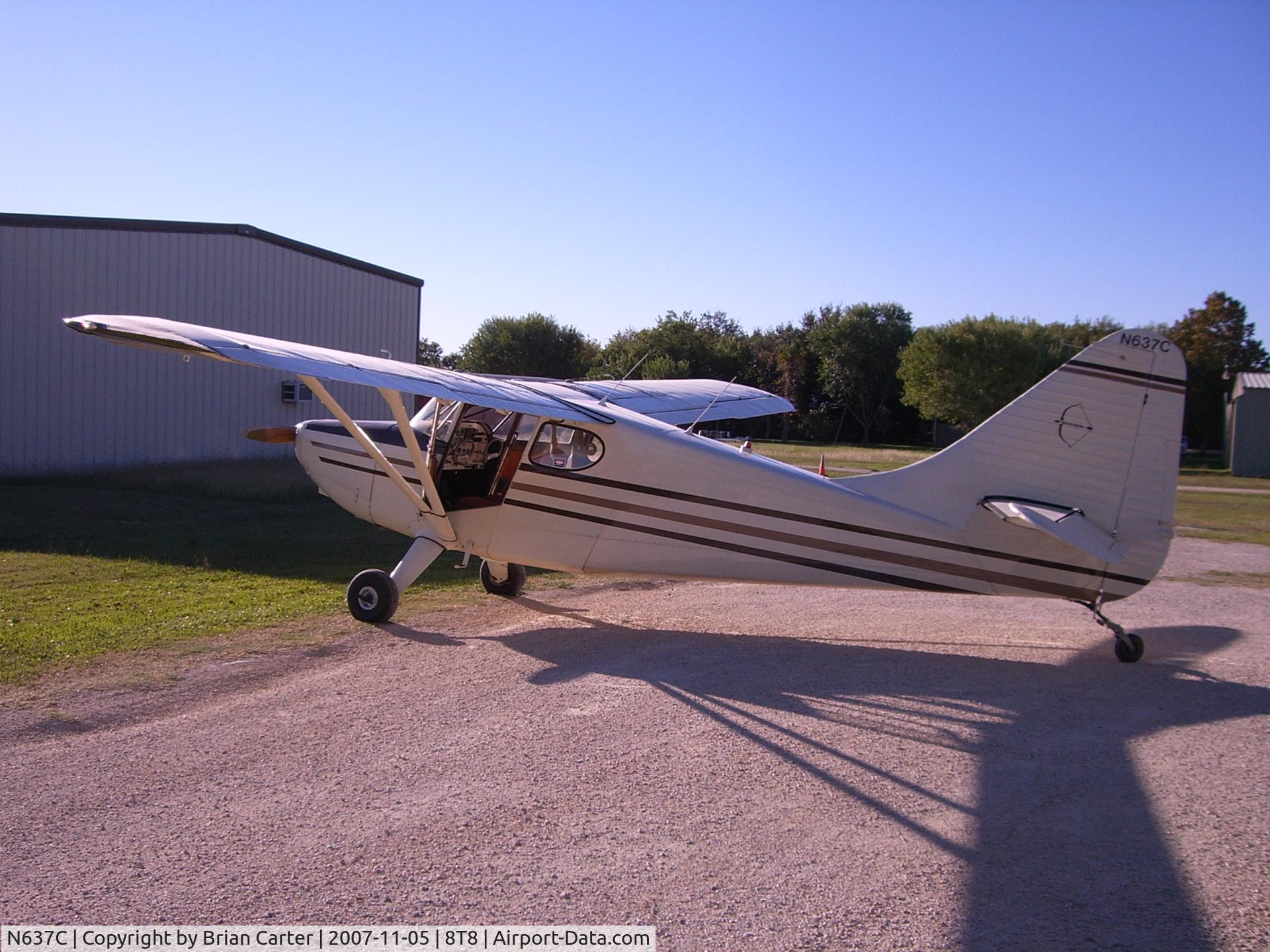 N637C, 1947 Stinson 108-3 Voyager C/N 108-3637, N637C at San Geronimo Airpark near San Antonio, Texas.