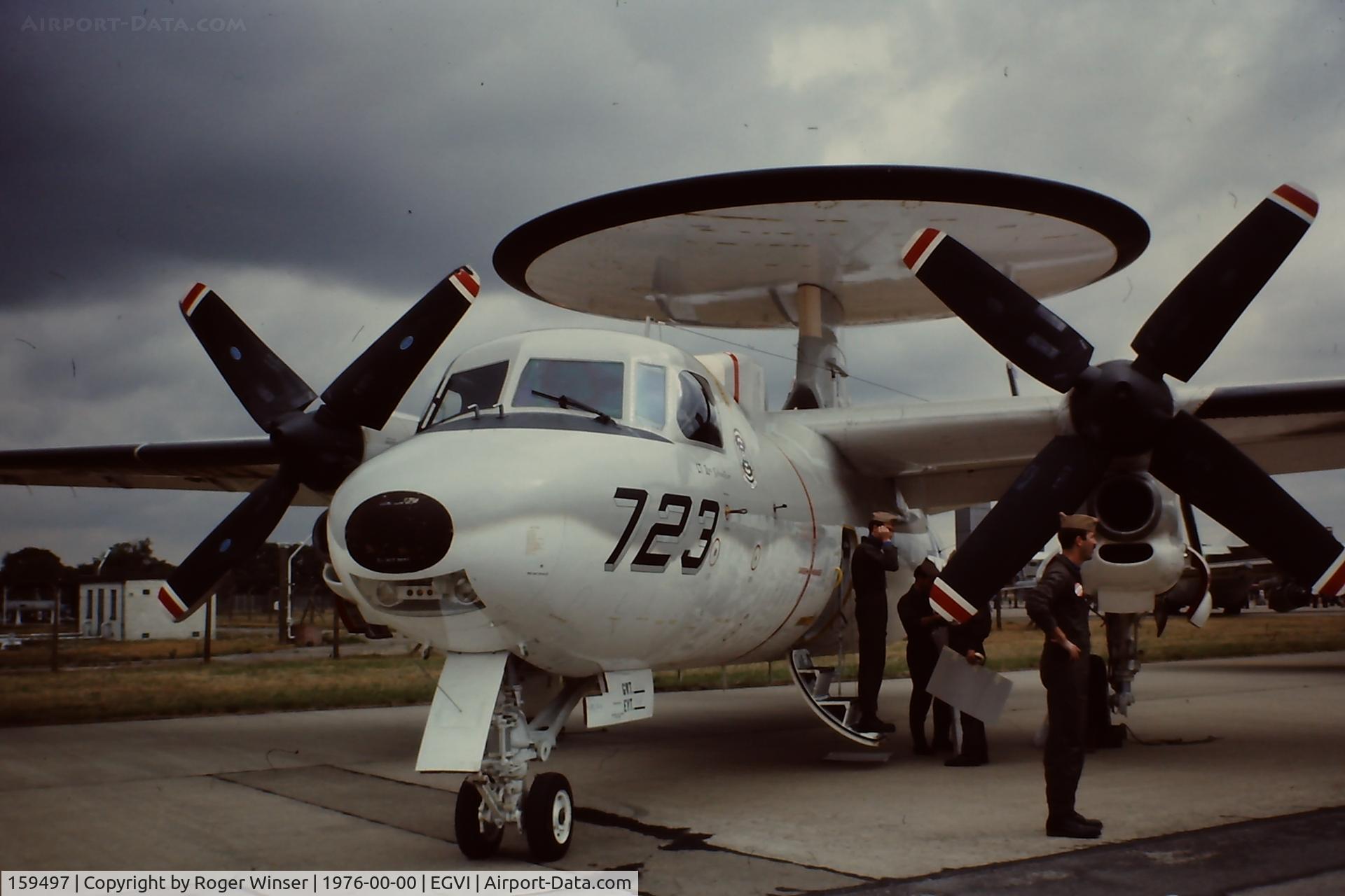 159497, Grumman E-2C Hawkeye C/N A023, Coded 723/AE of VAW-124 from the USS America Carrier Air Wing attending the IAT at RAF Greenham Common in 1976.