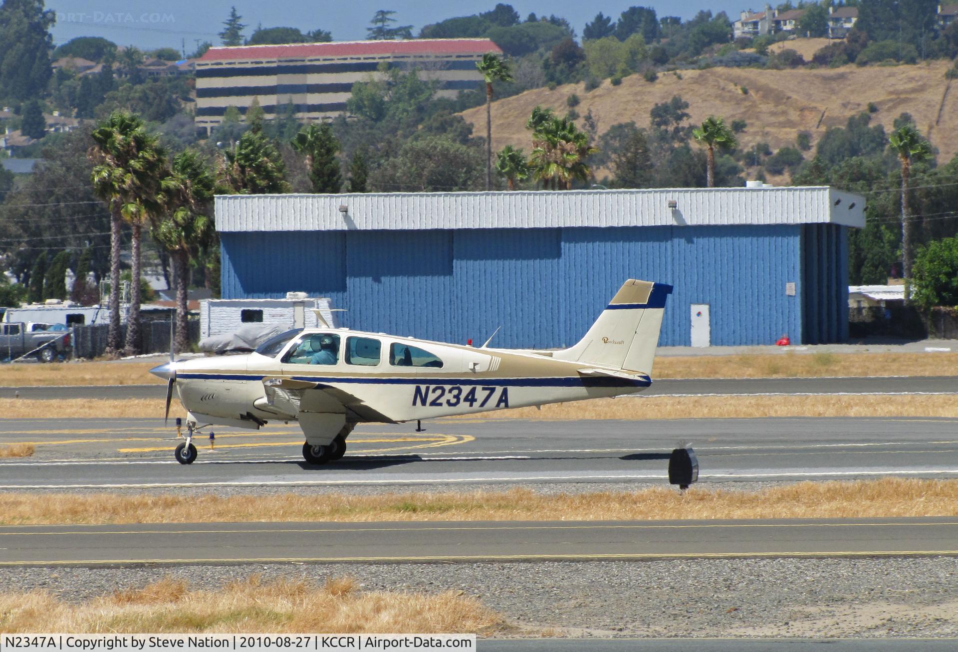 N2347A, 1969 Beech E33 Bonanza C/N CD-1229, Southern California-based 1969 Beech E33 rolling out on RWY19L at Buchanan Field