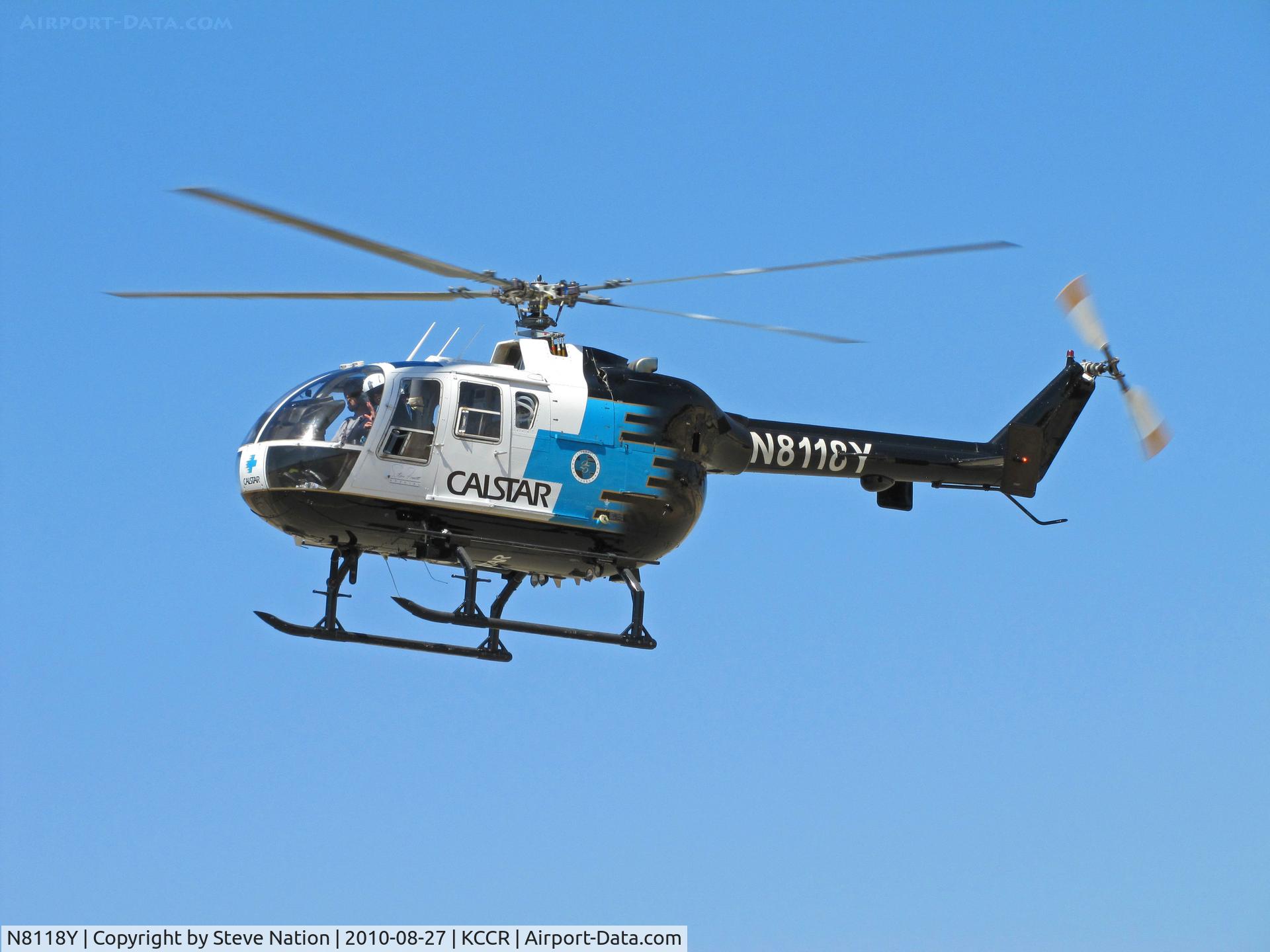 N8118Y, 1989 MBB Bo-105LS-A3 C/N 2017, CALSTAR 1989 BO105LS turning over public viewing area at Buchanan Field