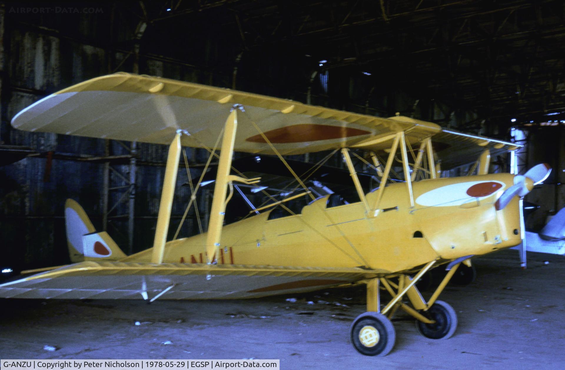 G-ANZU, 1937 De Havilland DH-82A Tiger Moth II C/N 3583, Tiger Moth hangered at Sibson in May 1978.
