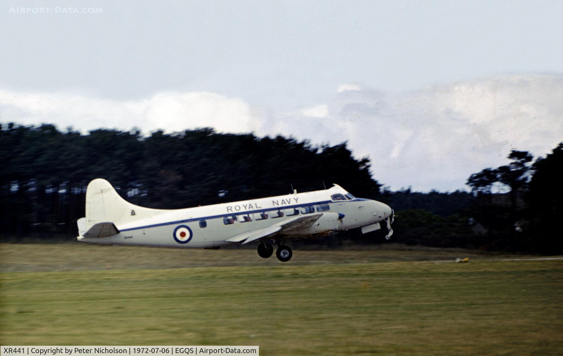 XR441, 1956 De Havilland DH-114 Sea Heron C.1 C/N 14101, Sea Heron of RNAS Yeovilton's 781 Squadron landing at RNAS Lossiemouth in the Summer of 1972.